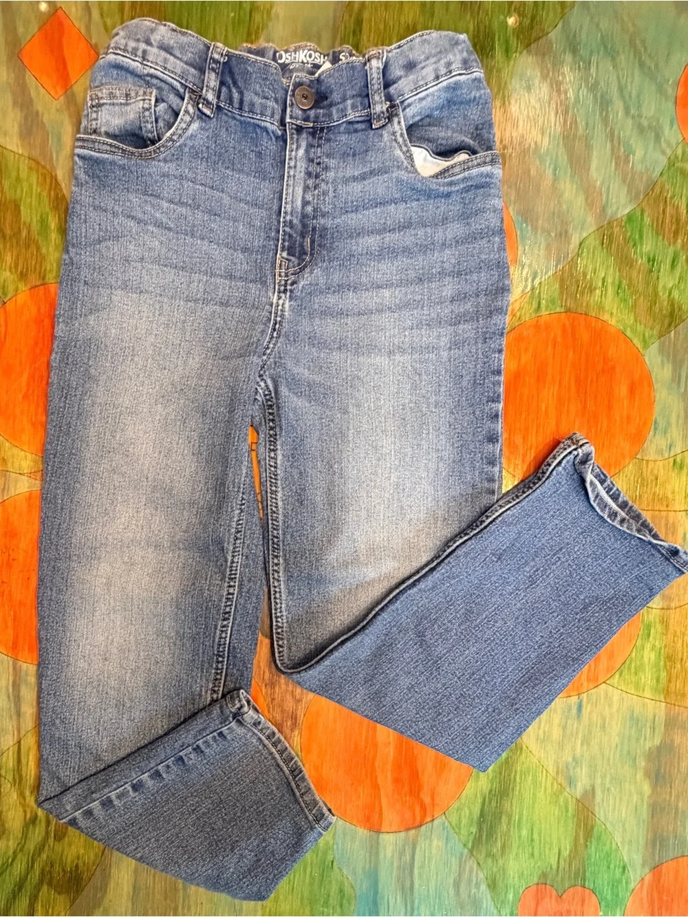 OshKosh B'gosh Jeans Boys Size 12R/12A Blue Straight Leg Adjustable Waist Pull O